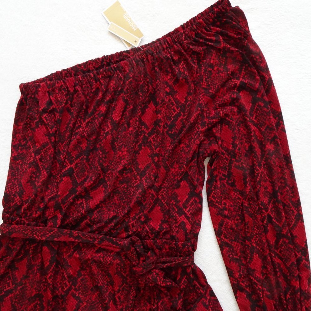 Michael Kors One Shoulder Top Women's Plus Size 2X Red Snake Print Belted - Picture 4 of 11